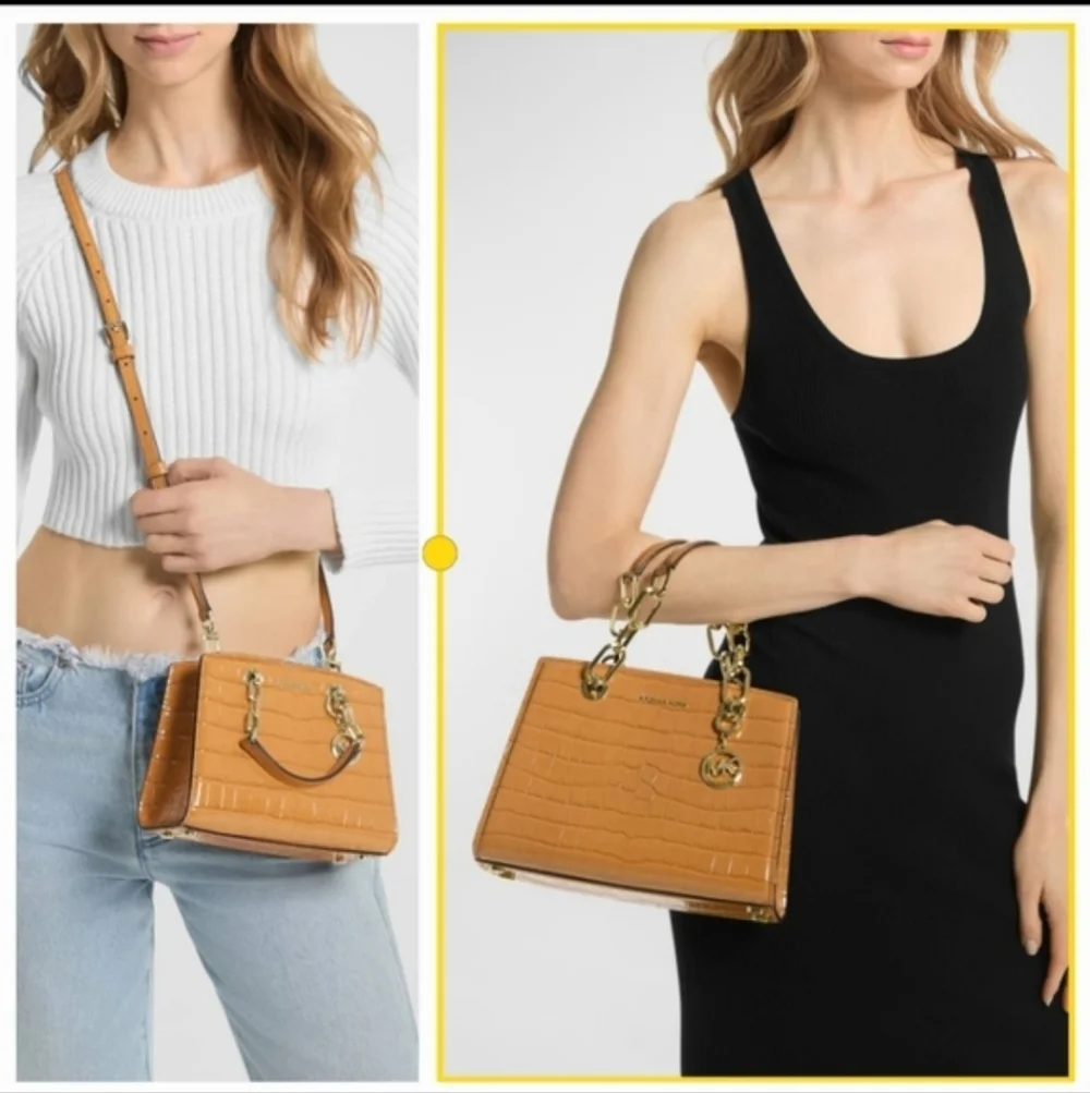 NWT Michael Kors Cynthia Small Croc Embossed Leather Satchel & Wallet Set - Picture 4 of 15
